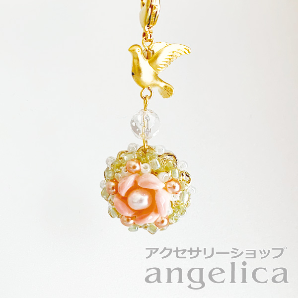 アクセサリーキット ハンドメイド クイーンコンクシェルのお花と小鳥のチャーム