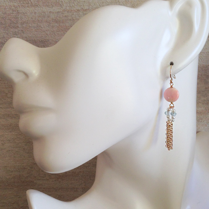 アクセサリーキット ハンドメイド クィーンコンクシェルとアクアマリンのピアス